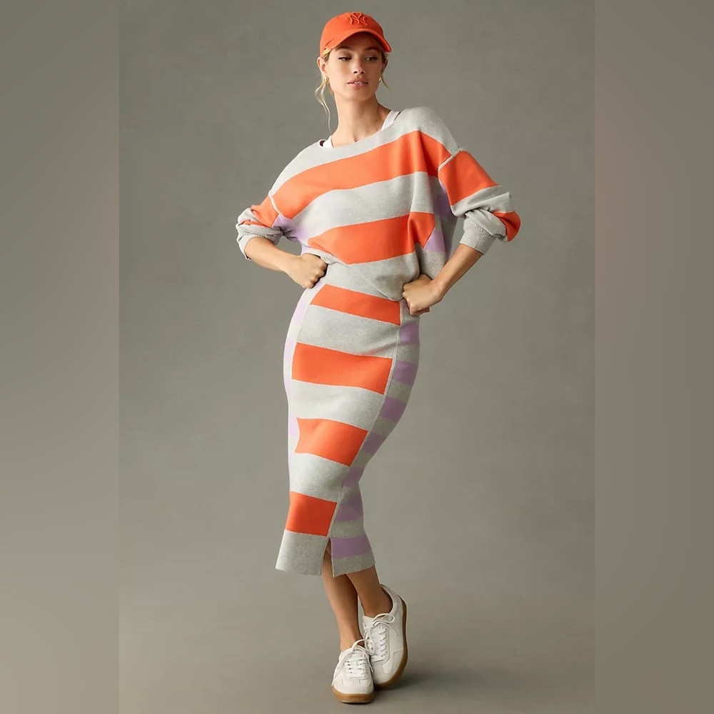 NWOT Set Daily Practice by Anthropologie Glens Striped Sweater + Skirt